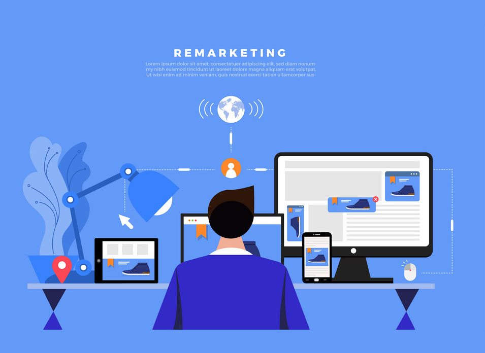 Flat design concept digital marketing retargeting or remarketing. online banner ad network. Vector illustrations.